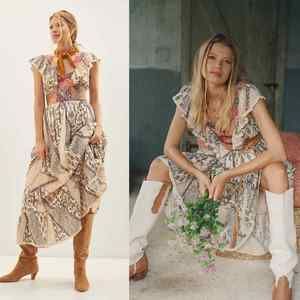 NWT Anthropologie Let Me Be quilted ruffle patchwork maxi dress